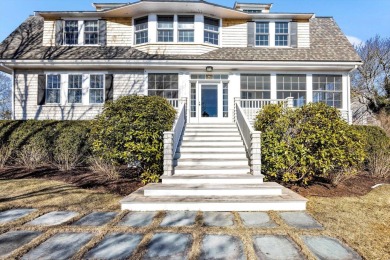 Enjoy the summer breezes and views of the harbor from the porch on Hyannisport Club in Massachusetts - for sale on GolfHomes.com, golf home, golf lot