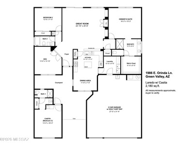 Expanded Laredo w/ Casita on a premium arroyo lot, w/ on Quail Creek Country Club  in Arizona - for sale on GolfHomes.com, golf home, golf lot