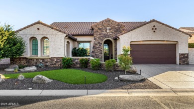 Classy Treviso home presenting curb appeal that makes you want on Tuscany Falls At Pebble Creek in Arizona - for sale on GolfHomes.com, golf home, golf lot