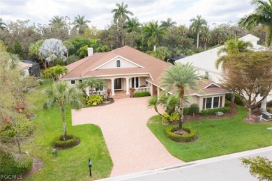 The 3 bedroom 3.5 bathroom home has a beautiful front elevation on Verandah Golf Course and Club in Florida - for sale on GolfHomes.com, golf home, golf lot