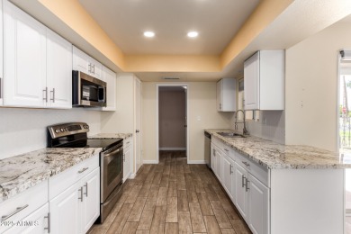 Welcome to this beautifully maintained 2-bedroom, 2-bath Gemini on Sun City Lakes West and East in Arizona - for sale on GolfHomes.com, golf home, golf lot