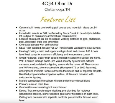 Home is also listed without neighboring lot 307 on MLS listing on Black Creek Club in Tennessee - for sale on GolfHomes.com, golf home, golf lot