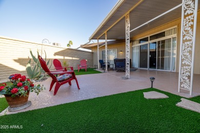 Love where you live in this mid-century modern 2 bedroom 2 bath on Sun City Lakes West and East in Arizona - for sale on GolfHomes.com, golf home, golf lot