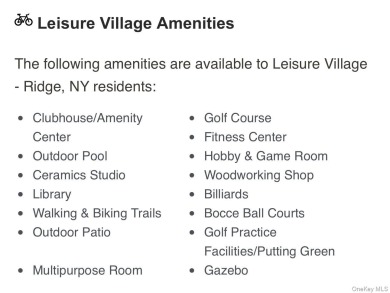 One bedroom Condo in Leisure Village's 55+ Community. This model on Leisure Village Golf Course in New York - for sale on GolfHomes.com, golf home, golf lot