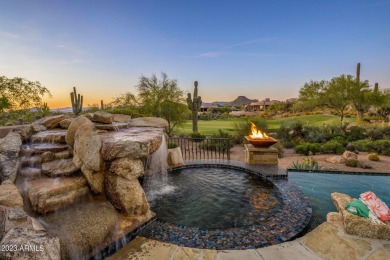 Picturesque fairways & ranges surround the vast patios with 4 on Troon North Golf Club  in Arizona - for sale on GolfHomes.com, golf home, golf lot