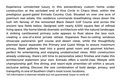 Experience unmatched luxury in this extraordinary custom home on Entrada at Snow Canyon in Utah - for sale on GolfHomes.com, golf home, golf lot