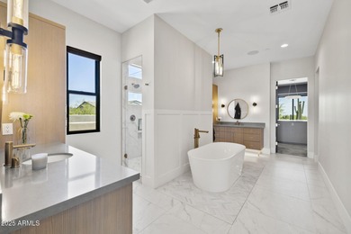 Built in 2021 on 1.73 acres, this contemporary retreat is on Desert Highlands Golf Club in Arizona - for sale on GolfHomes.com, golf home, golf lot