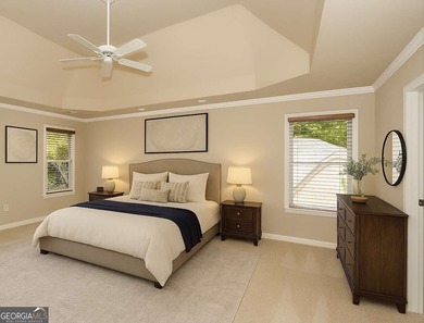 Step into luxury with this beautifully maintained two-story on Towne Lake Hills Golf Club in Georgia - for sale on GolfHomes.com, golf home, golf lot